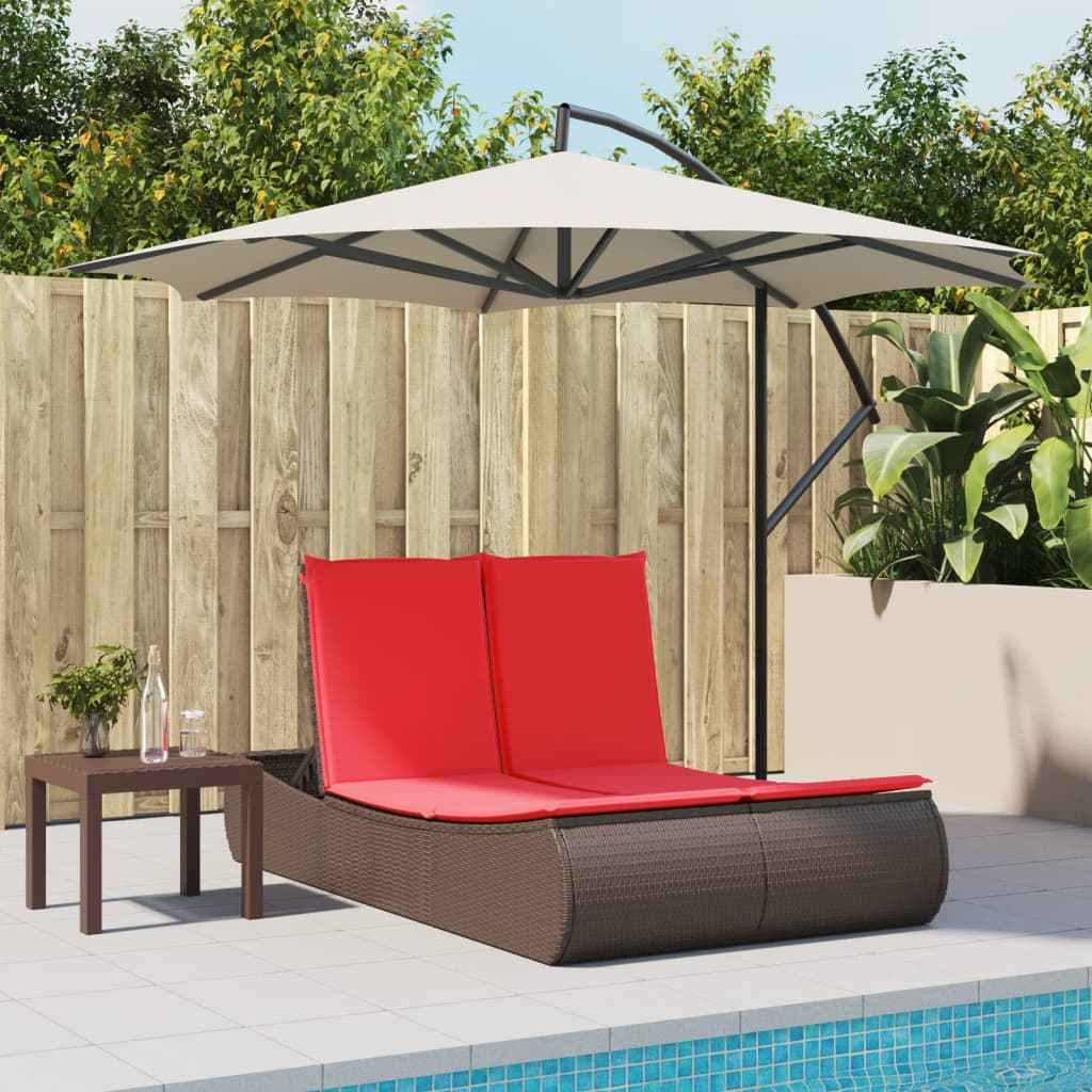 vidaXL Ligbed 2-persoons met kussens poly rattan bruin
