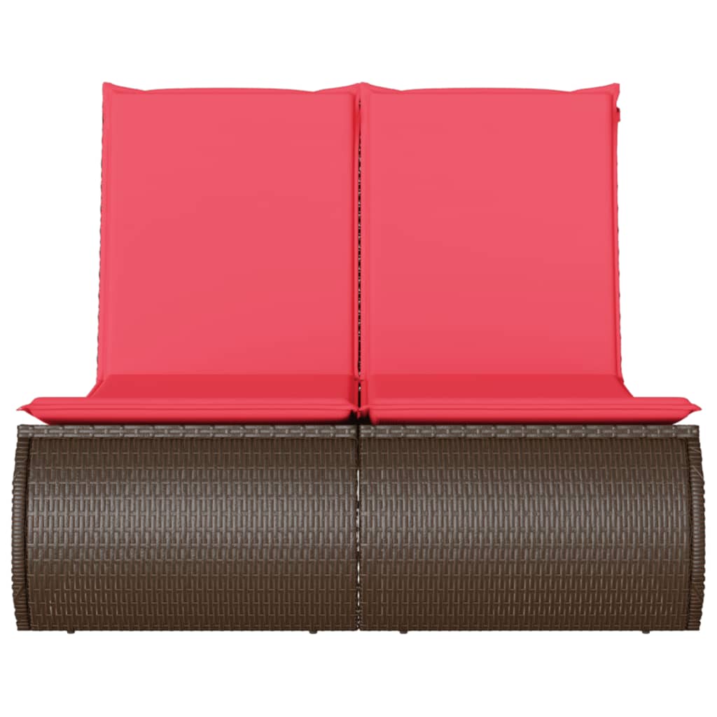 vidaXL Ligbed 2-persoons met kussens poly rattan bruin