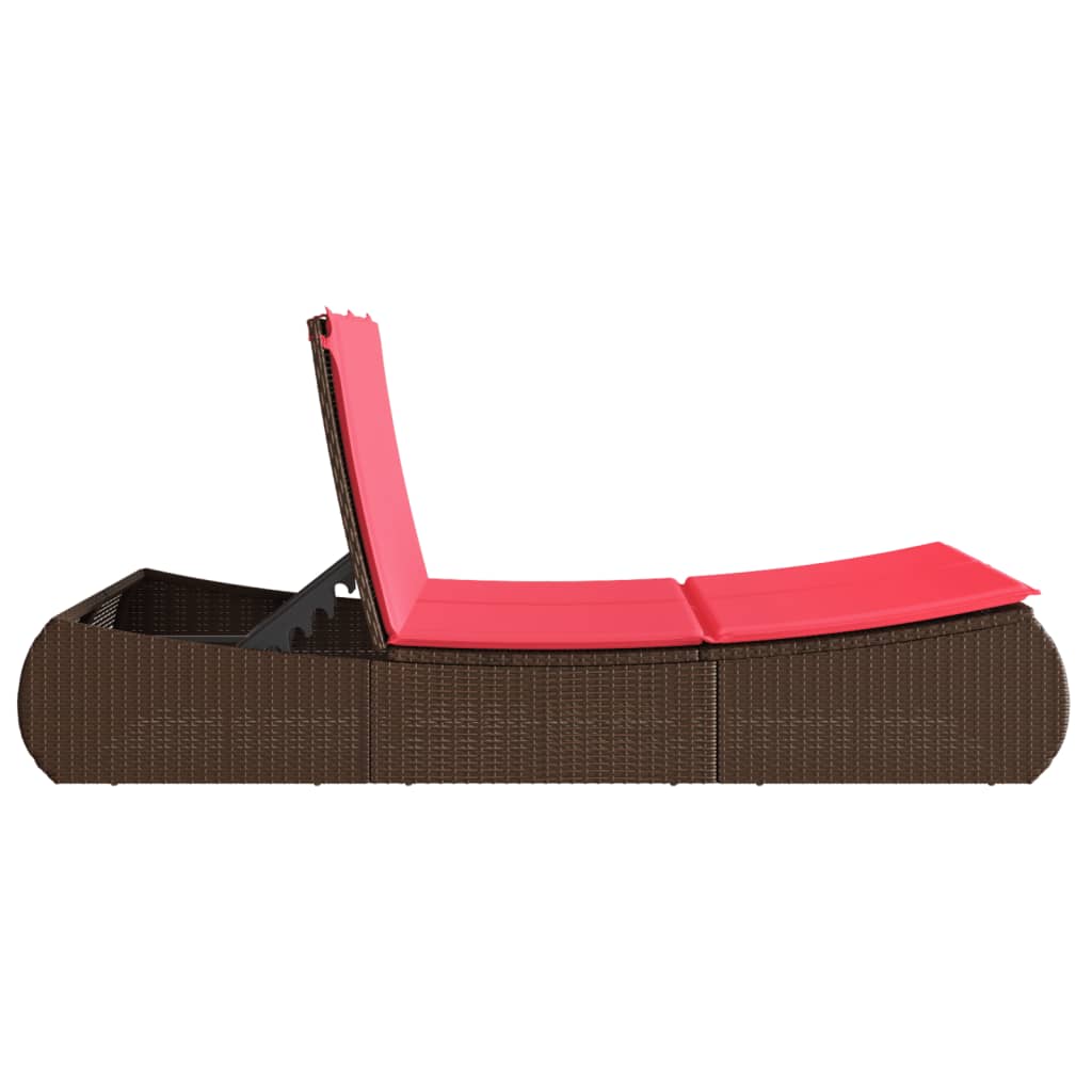 vidaXL Ligbed 2-persoons met kussens poly rattan bruin