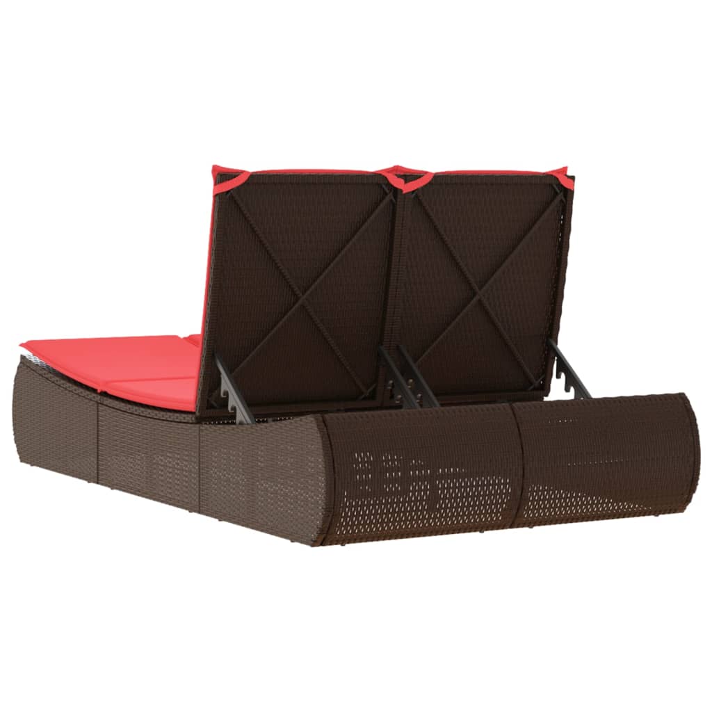 vidaXL Ligbed 2-persoons met kussens poly rattan bruin