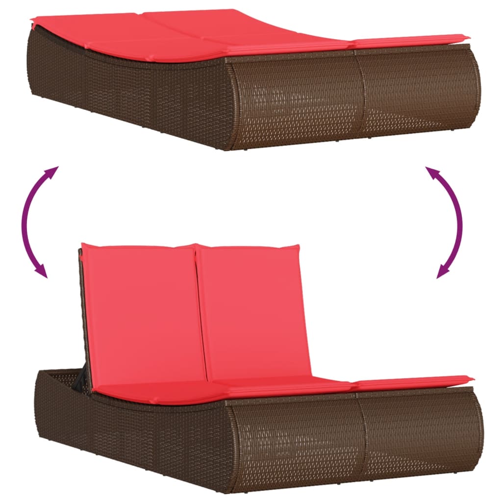 vidaXL Ligbed 2-persoons met kussens poly rattan bruin