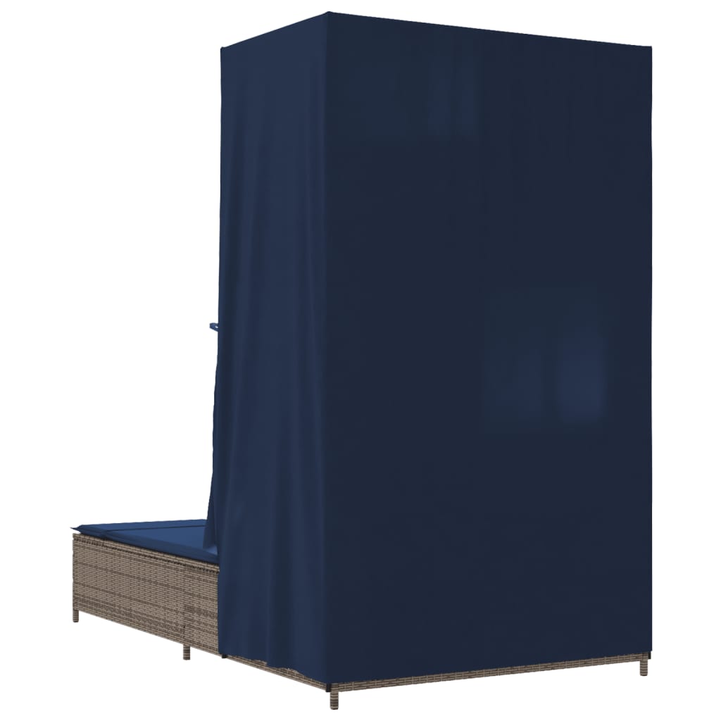 vidaXL Ligbed tweepersoons met dak en gordijn poly rattan grijs