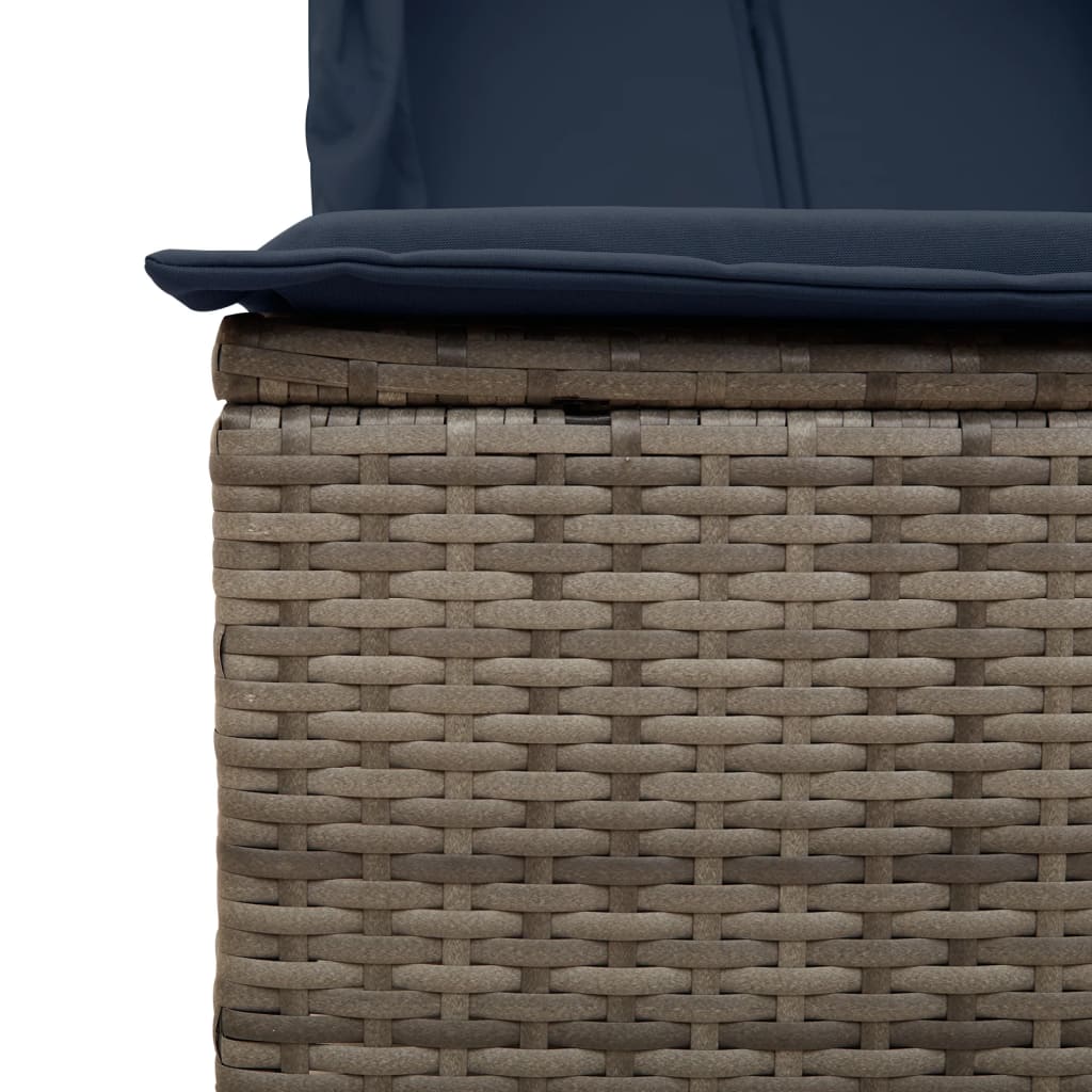 vidaXL Ligbed tweepersoons met dak en gordijn poly rattan grijs
