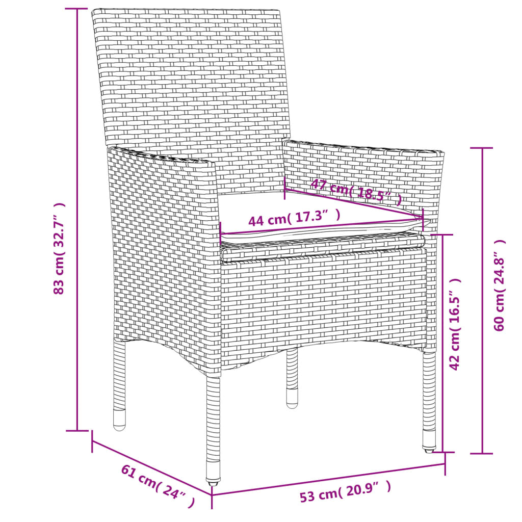 vidaXL Tuinstoelen 2 st met kussens poly rattan grijs