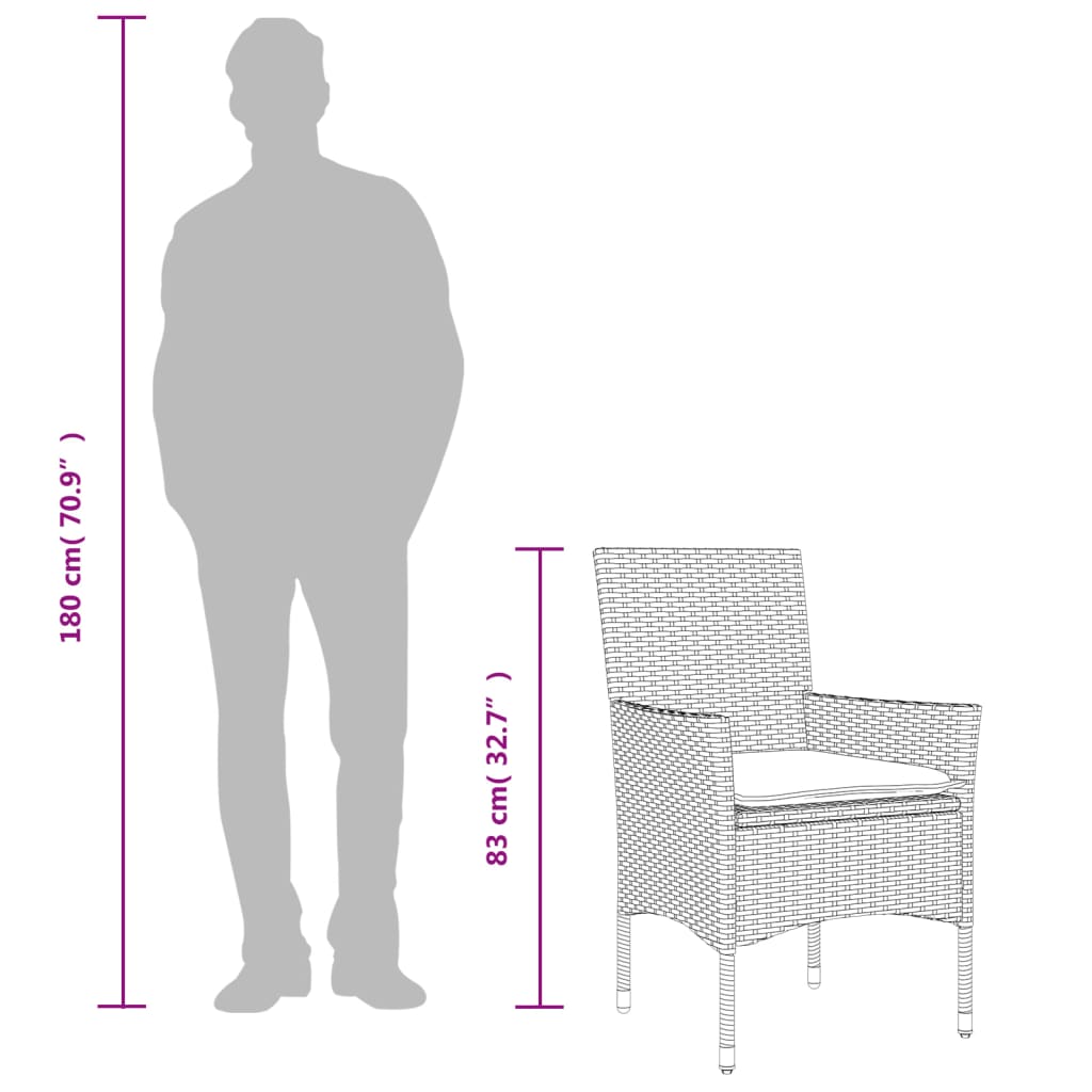 vidaXL Tuinstoelen 2 st met kussens poly rattan grijs