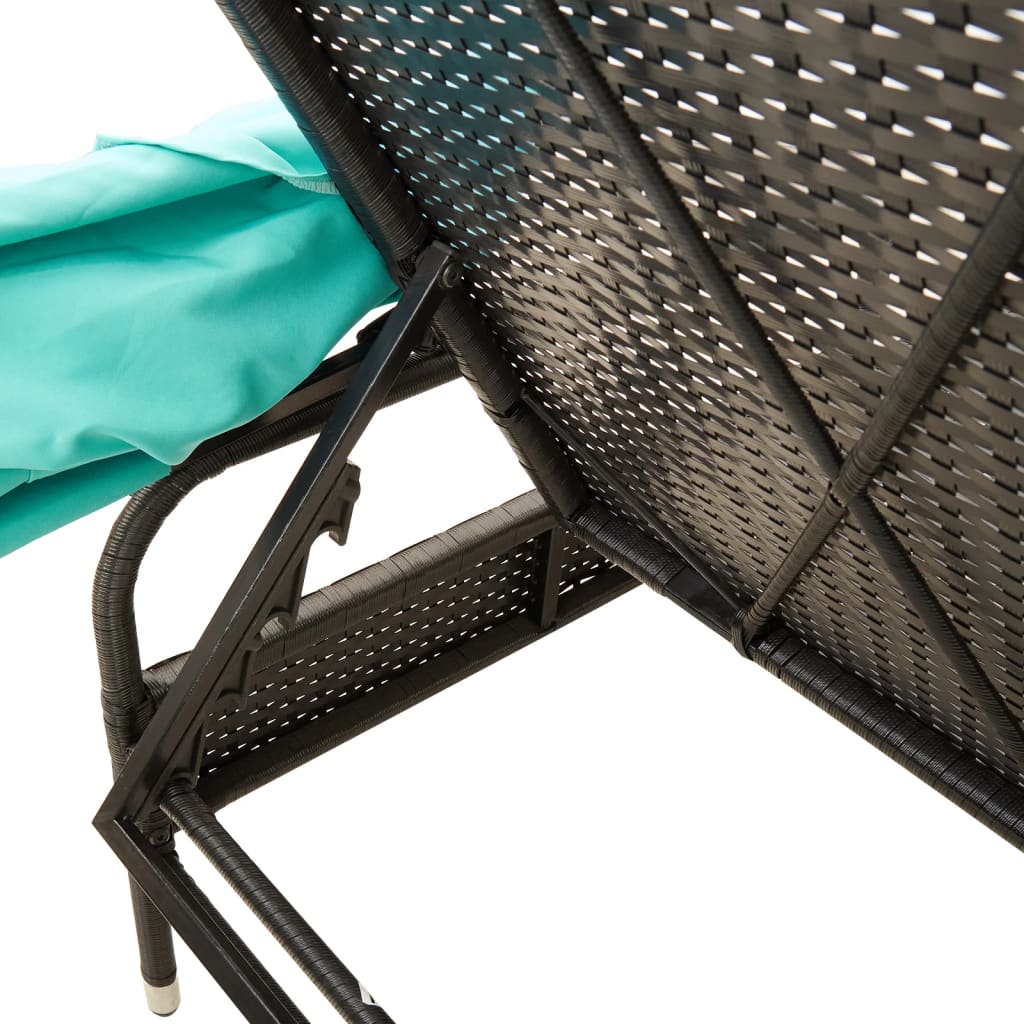 vidaXL Ligstoel met luifel en tafel zwart poly rattan