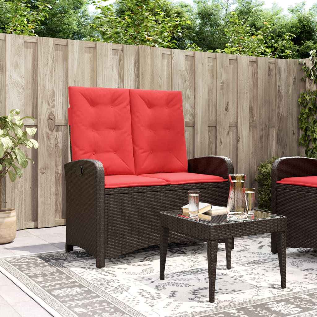 vidaXL Tuinbankje verstelbaar met kussens poly rattan bruin
