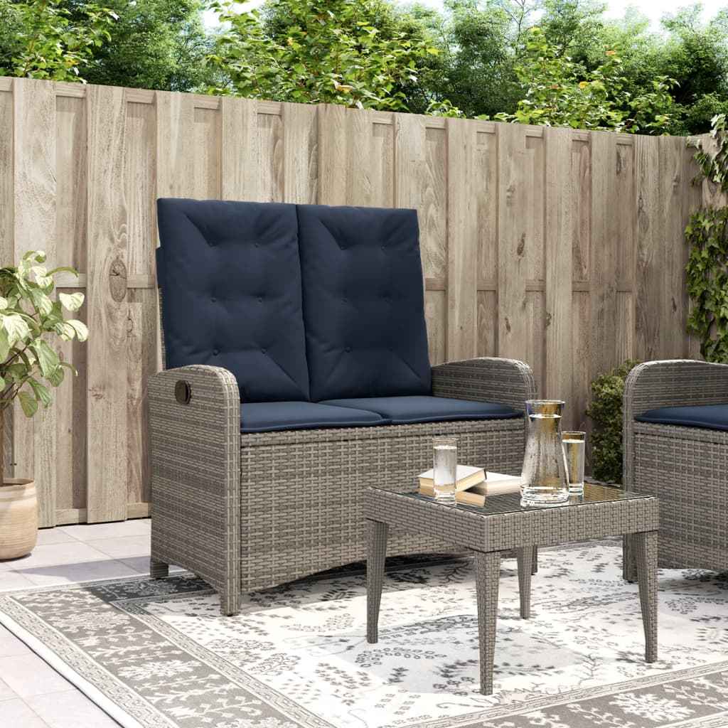 vidaXL Tuinbankje verstelbaar met kussens poly rattan bruin