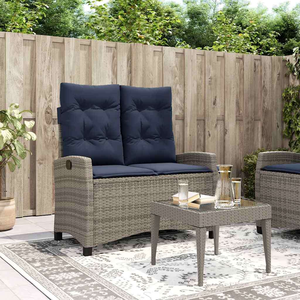 vidaXL Tuinbankje verstelbaar met kussens poly rattan bruin