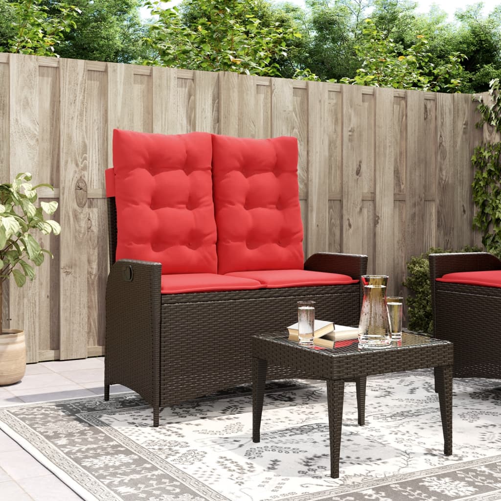 vidaXL Tuinbankje verstelbaar met kussens poly rattan bruin