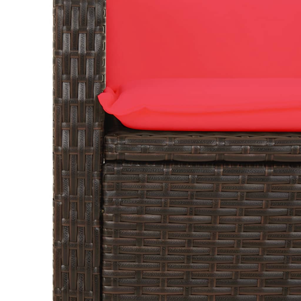 vidaXL Tuinbankje verstelbaar met kussens poly rattan bruin