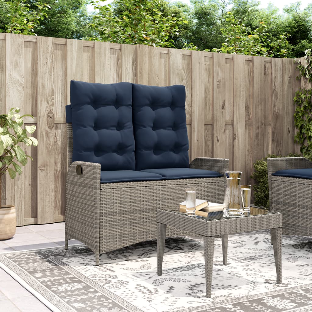 vidaXL Tuinbankje verstelbaar met kussens poly rattan bruin
