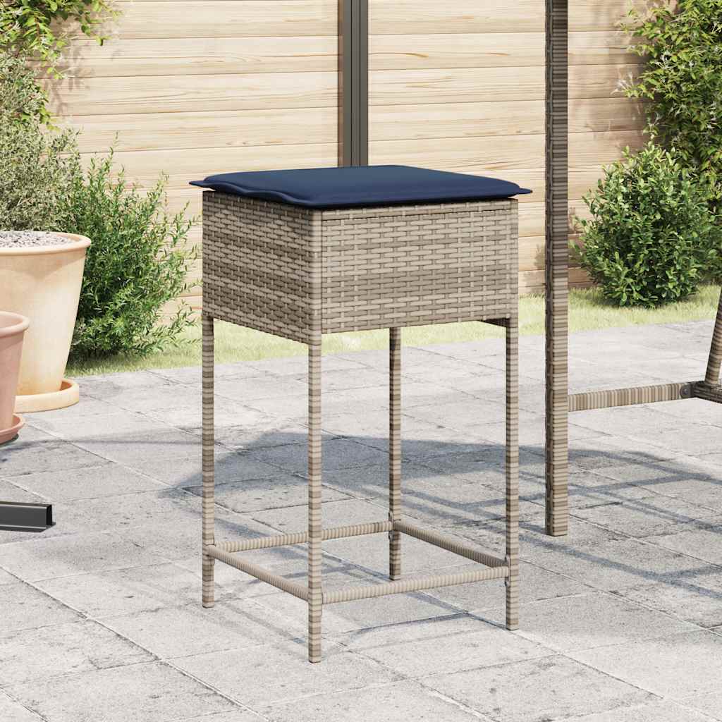 vidaXL Tuinbarkrukken met kussens 2 stuks grijs polyrotan