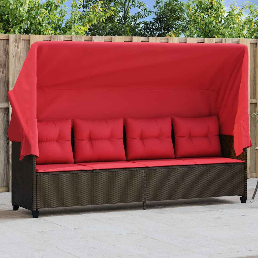 vidaXL Ligbed met kussens poly rattan bruin