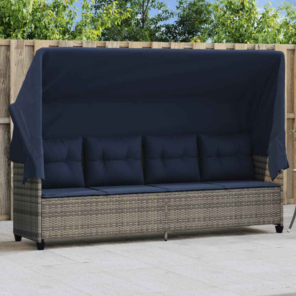 vidaXL Ligbed met kussens poly rattan bruin