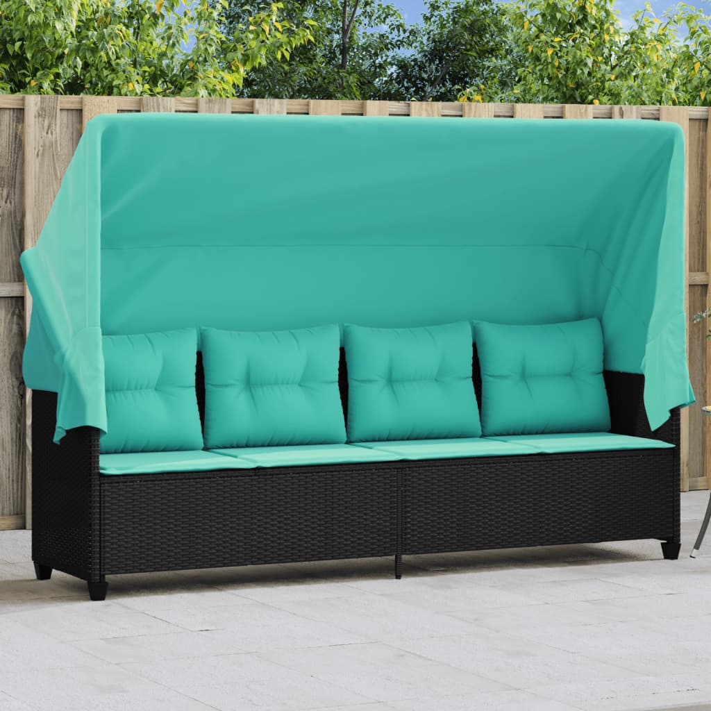 vidaXL Ligbed met kussens poly rattan bruin