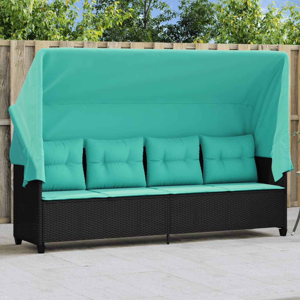 vidaXL Ligbed met luifel en kussens poly rattan grijs - Aashly