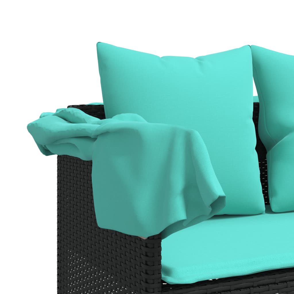 vidaXL Ligbed met luifel en kussens poly rattan grijs - Aashly