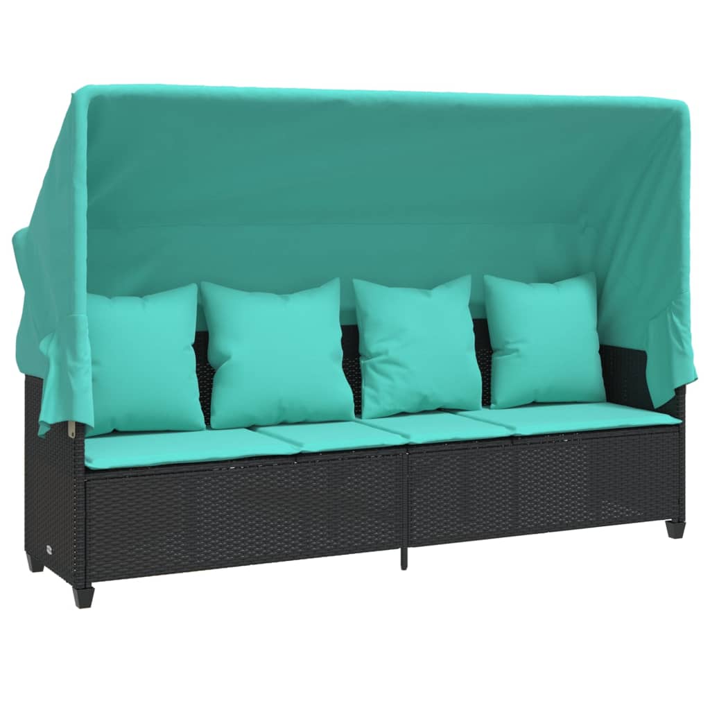 vidaXL Ligbed met luifel en kussens poly rattan grijs - Aashly