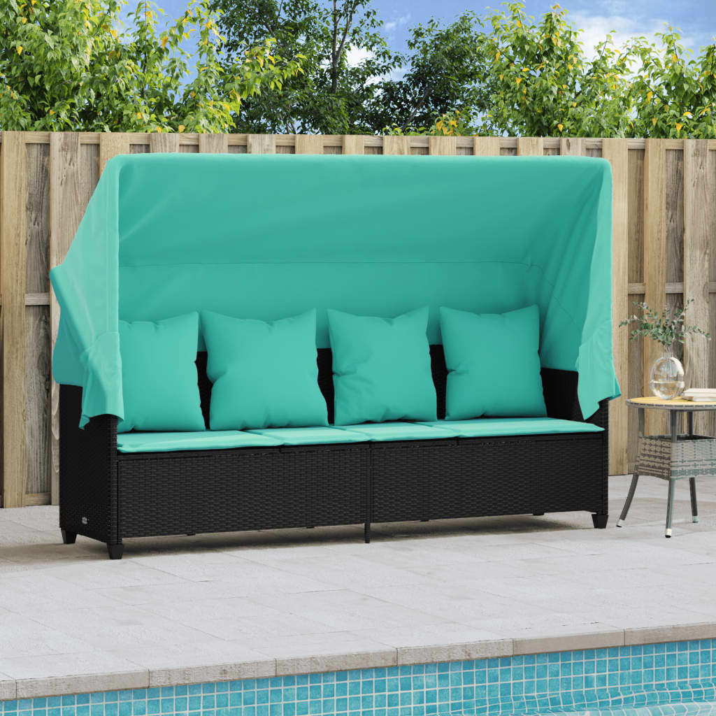 vidaXL Ligbed met luifel en kussens poly rattan grijs - Aashly