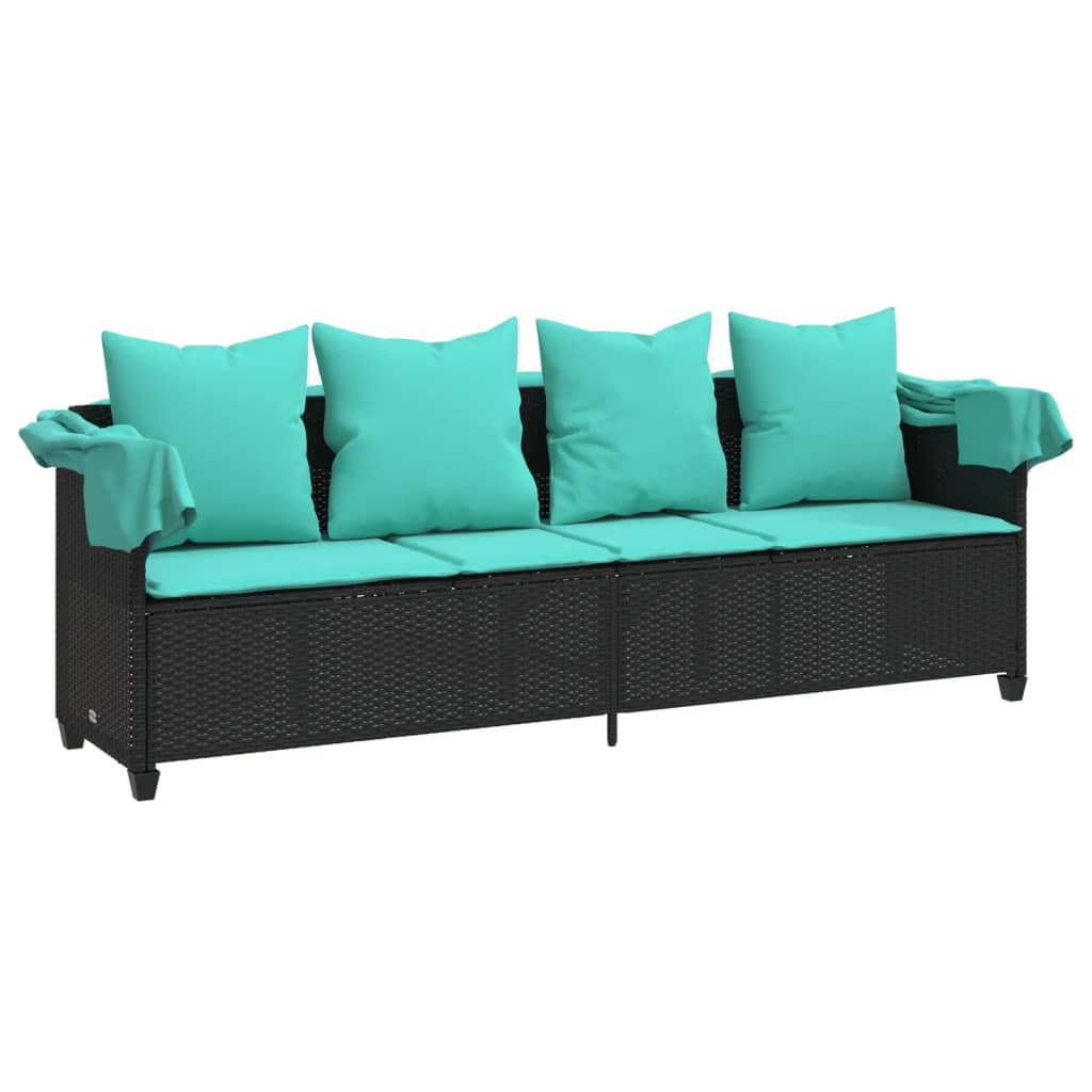 vidaXL Ligbed met luifel en kussens poly rattan grijs - Aashly