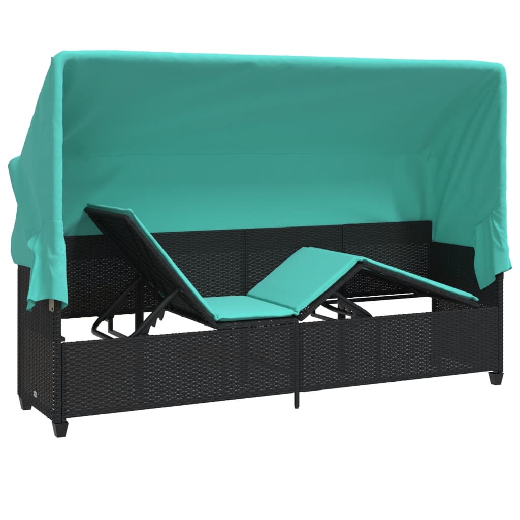 vidaXL Ligbed met luifel en kussens poly rattan grijs - Aashly