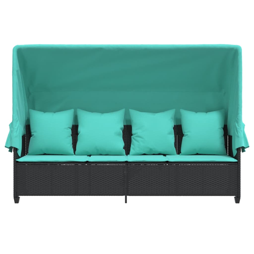 vidaXL Ligbed met luifel en kussens poly rattan grijs - Aashly