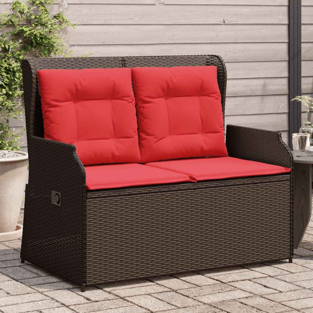 vidaXL Ligstoelen voor in de tuin 2 st met kussens bruin poly rattan