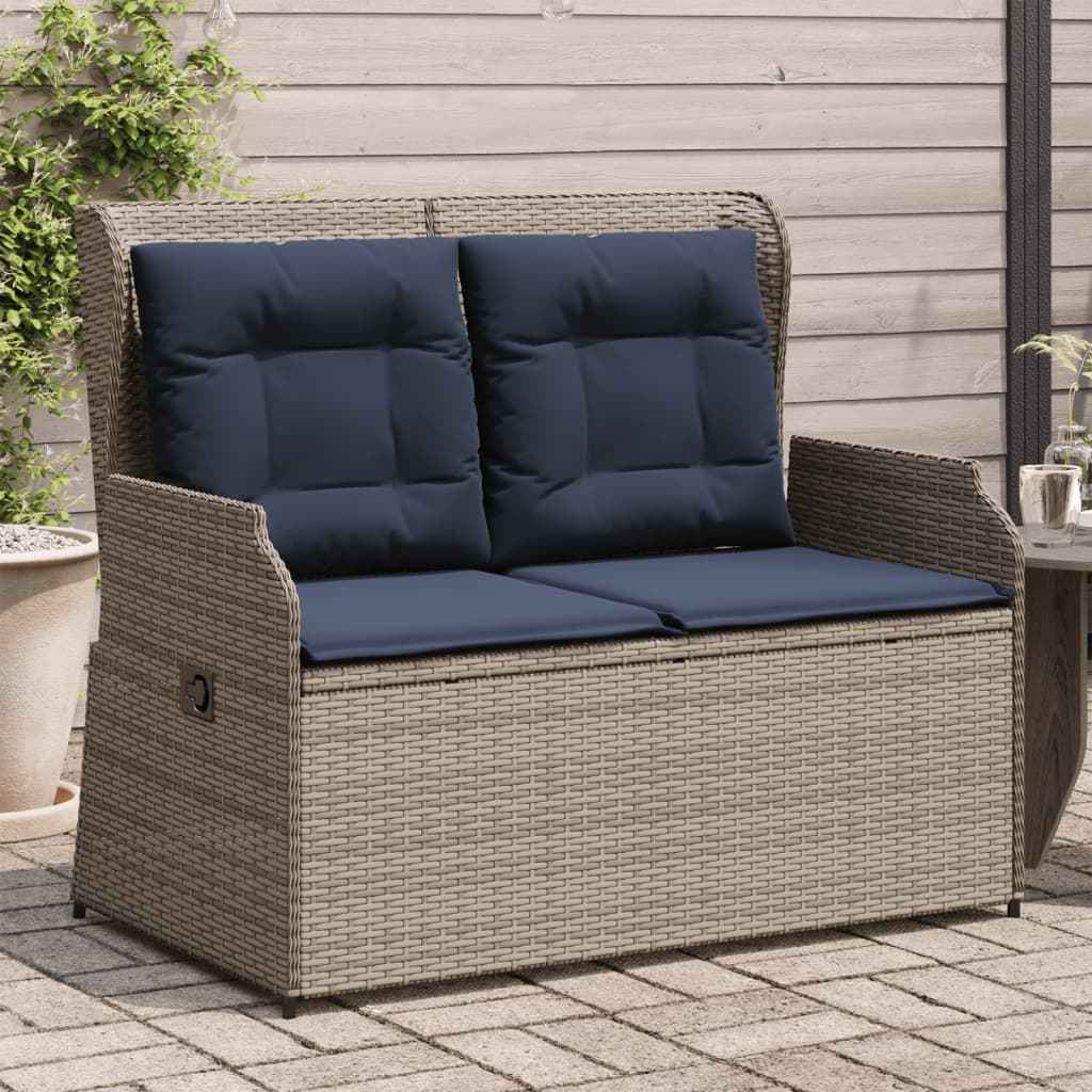 vidaXL Ligstoelen voor in de tuin 2 st met kussens bruin poly rattan