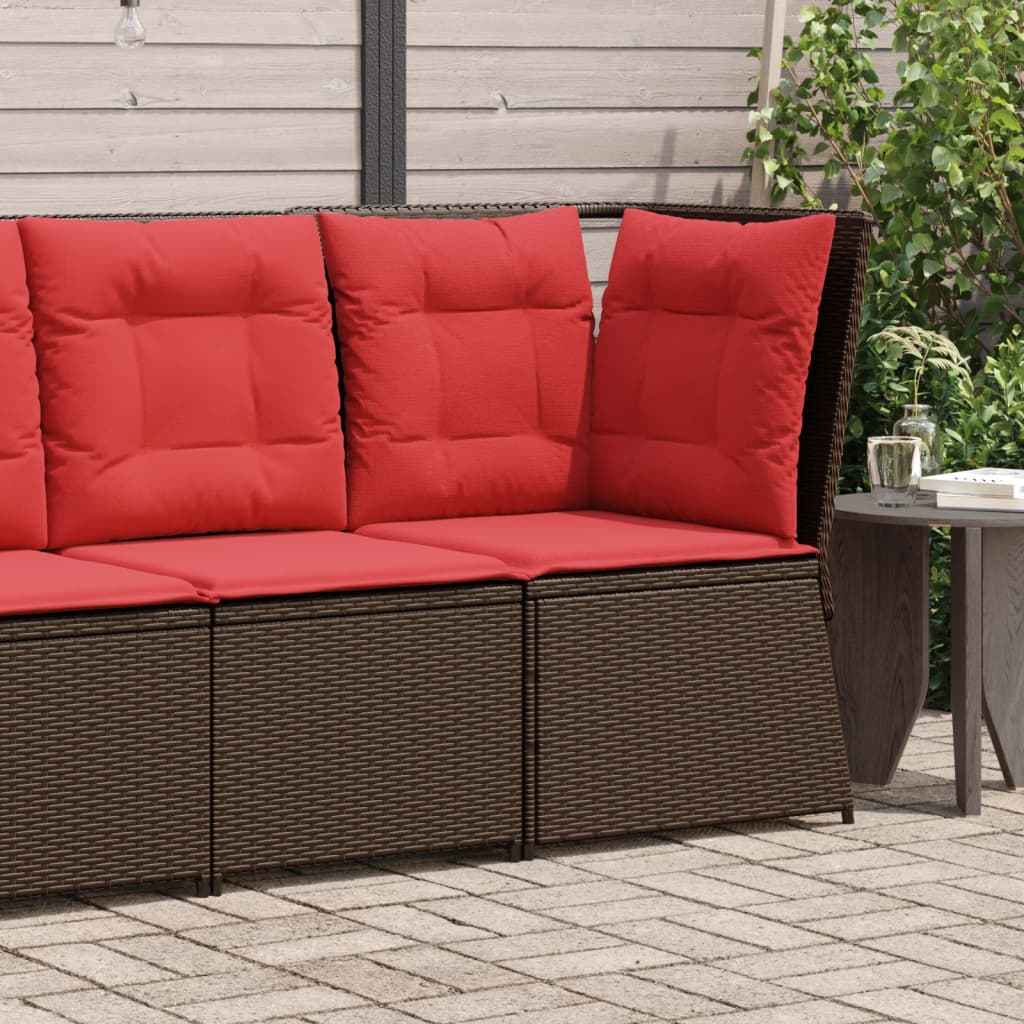vidaXL Ligstoelen voor in de tuin 2 st met kussens bruin poly rattan