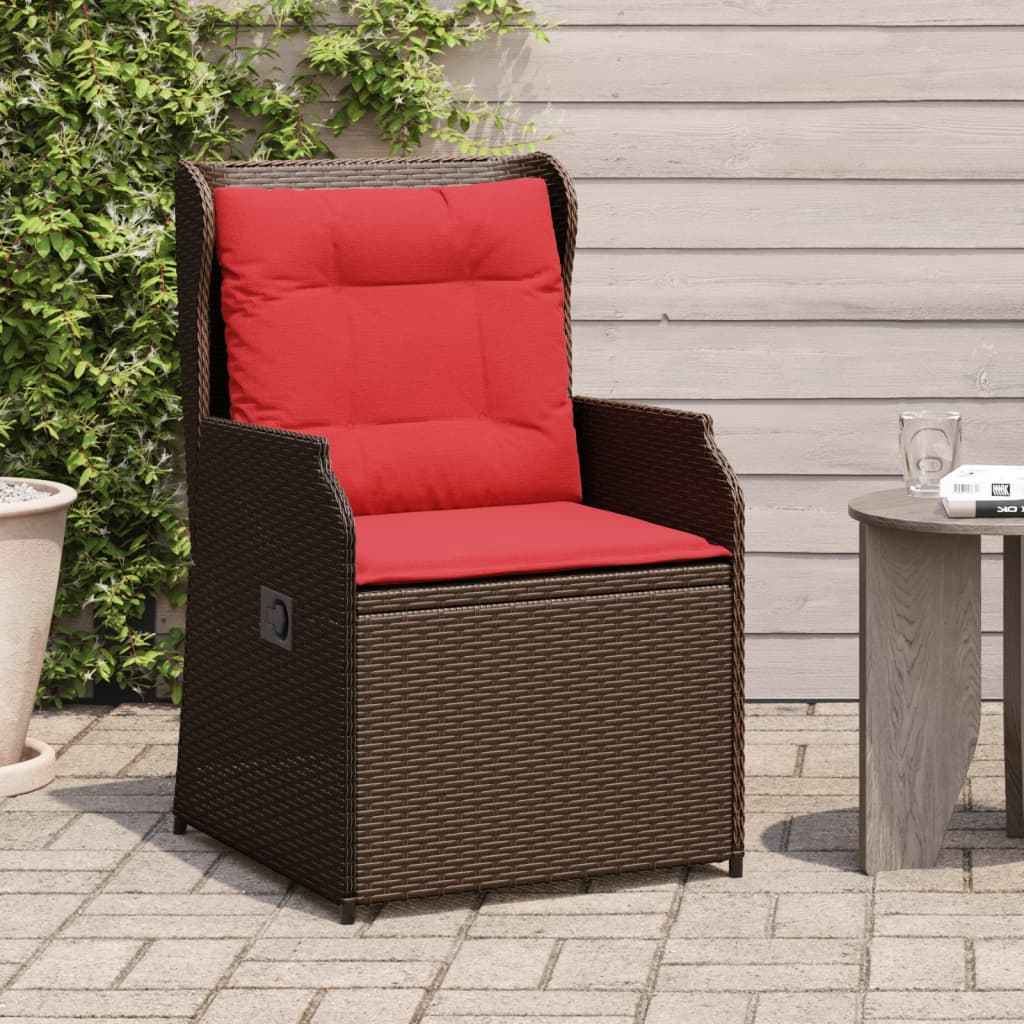 vidaXL Ligstoelen voor in de tuin 2 st met kussens bruin poly rattan