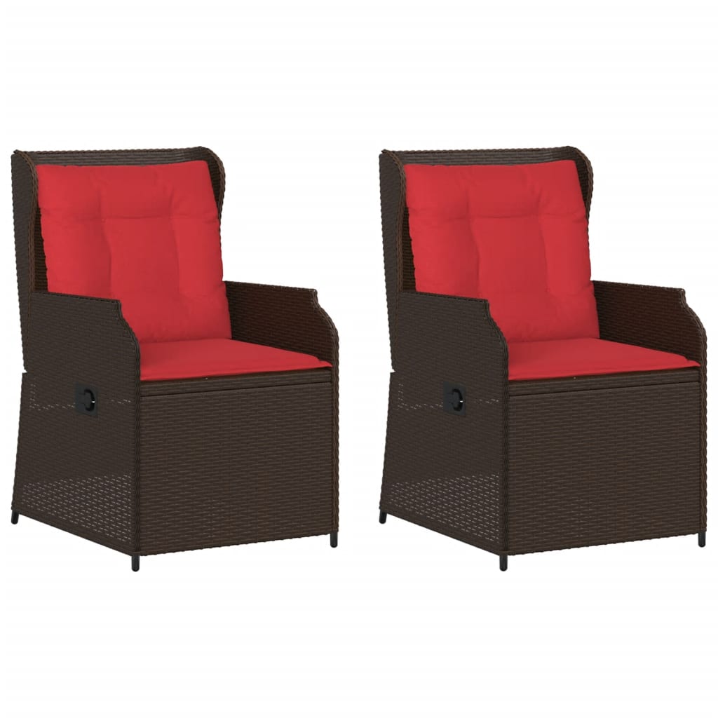 vidaXL Ligstoelen voor in de tuin 2 st met kussens bruin poly rattan
