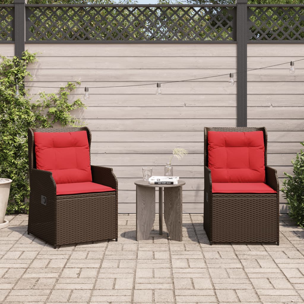 vidaXL Ligstoelen voor in de tuin 2 st met kussens bruin poly rattan