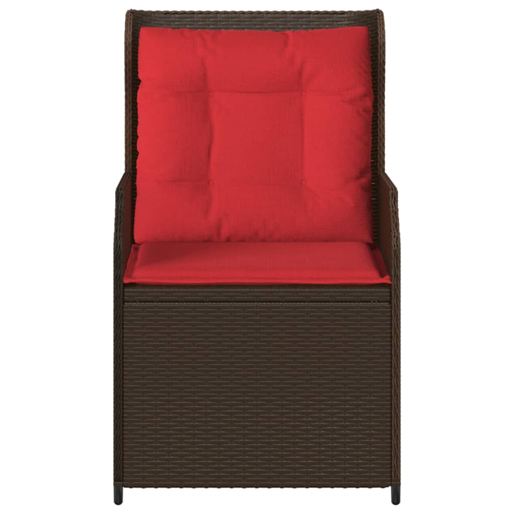 vidaXL Ligstoelen voor in de tuin 2 st met kussens bruin poly rattan