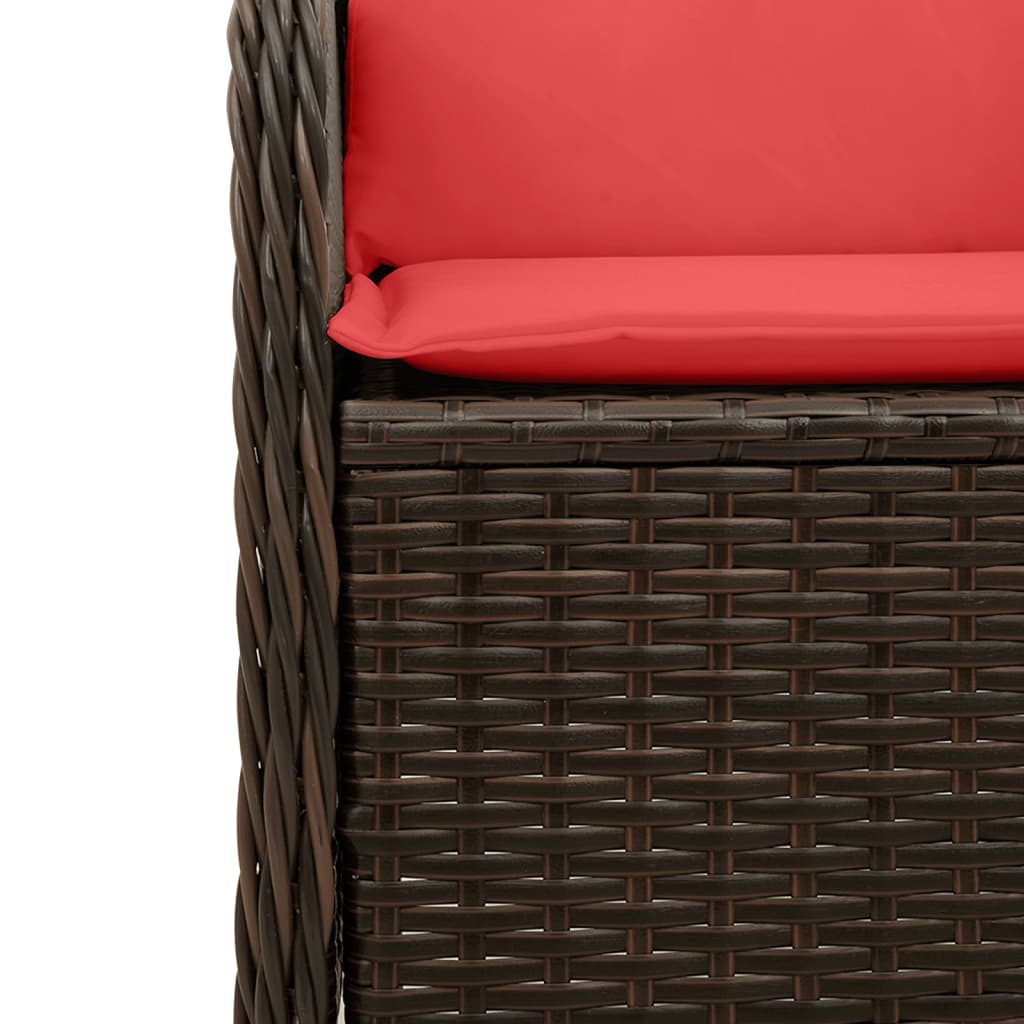 vidaXL Ligstoelen voor in de tuin 2 st met kussens bruin poly rattan