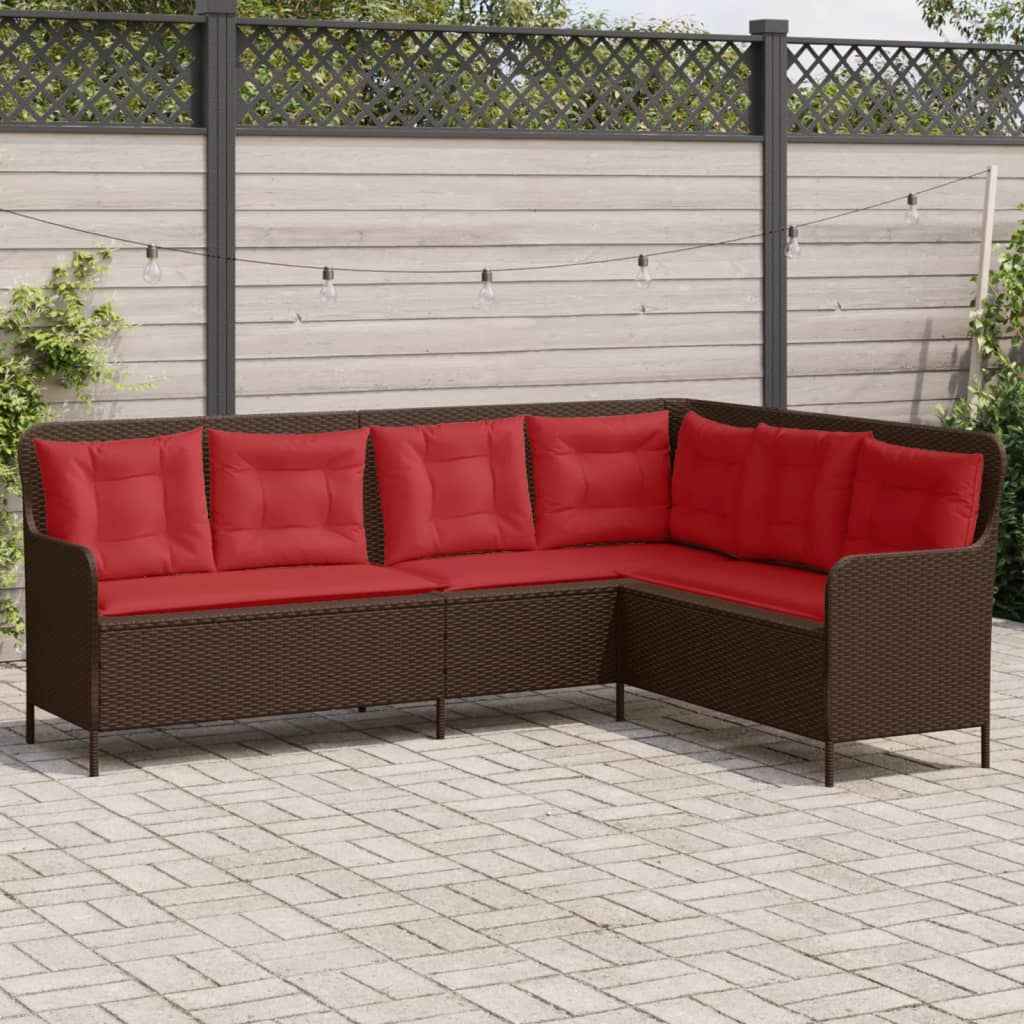 vidaXL Tuinbank met kussens L-vormig zwart poly rattan