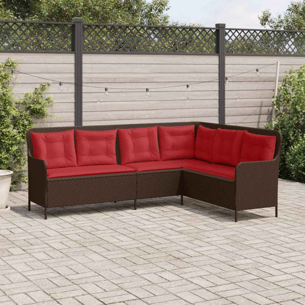 vidaXL Tuinbank met kussens L-vormig zwart poly rattan