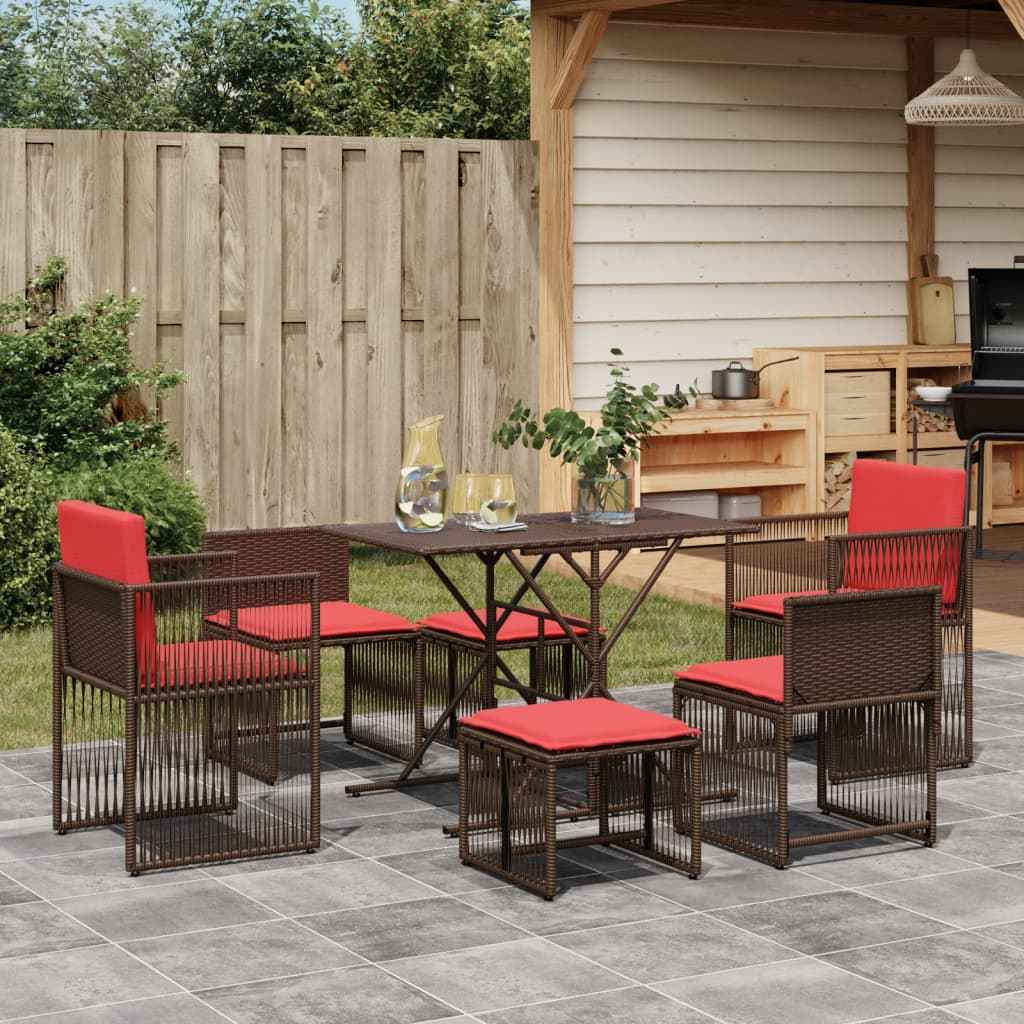 vidaXL 7-delige tuineetset met kussens grijs poly rattan