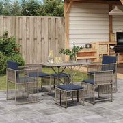 vidaXL 7-delige tuineetset met kussens grijs poly rattan