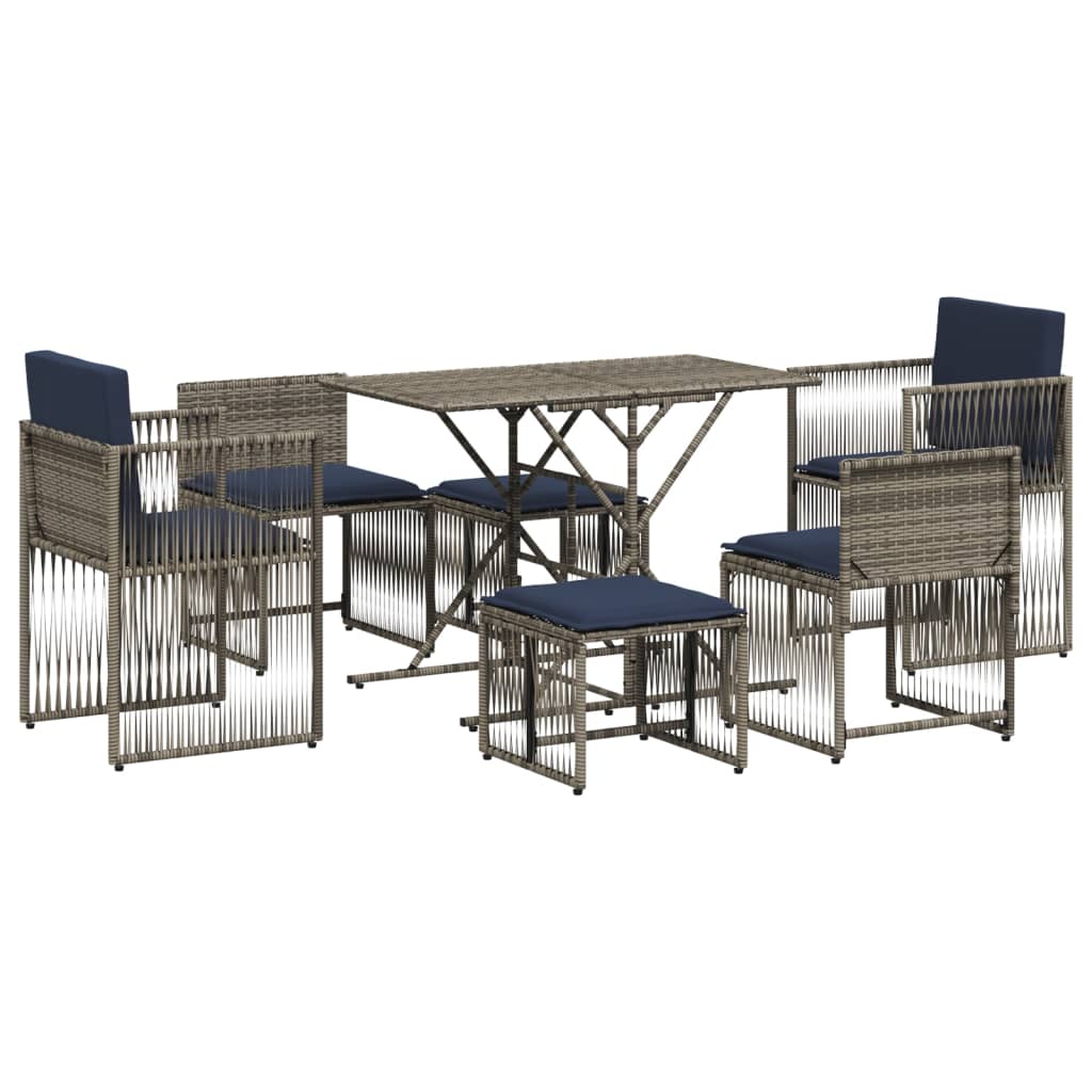 vidaXL 7-delige tuineetset met kussens grijs poly rattan