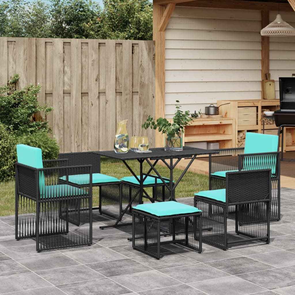 vidaXL 7-delige tuineetset met kussens grijs poly rattan