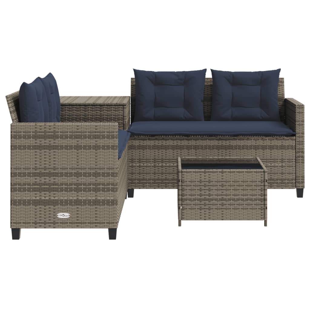 vidaXL Tuinbank met tafel en kussens L-vormig grijs poly rattan