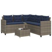 vidaXL Tuinbank met tafel en kussens L-vormig grijs poly rattan
