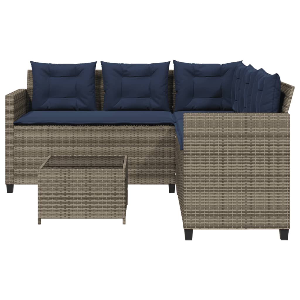 vidaXL Tuinbank met tafel en kussens L-vormig grijs poly rattan