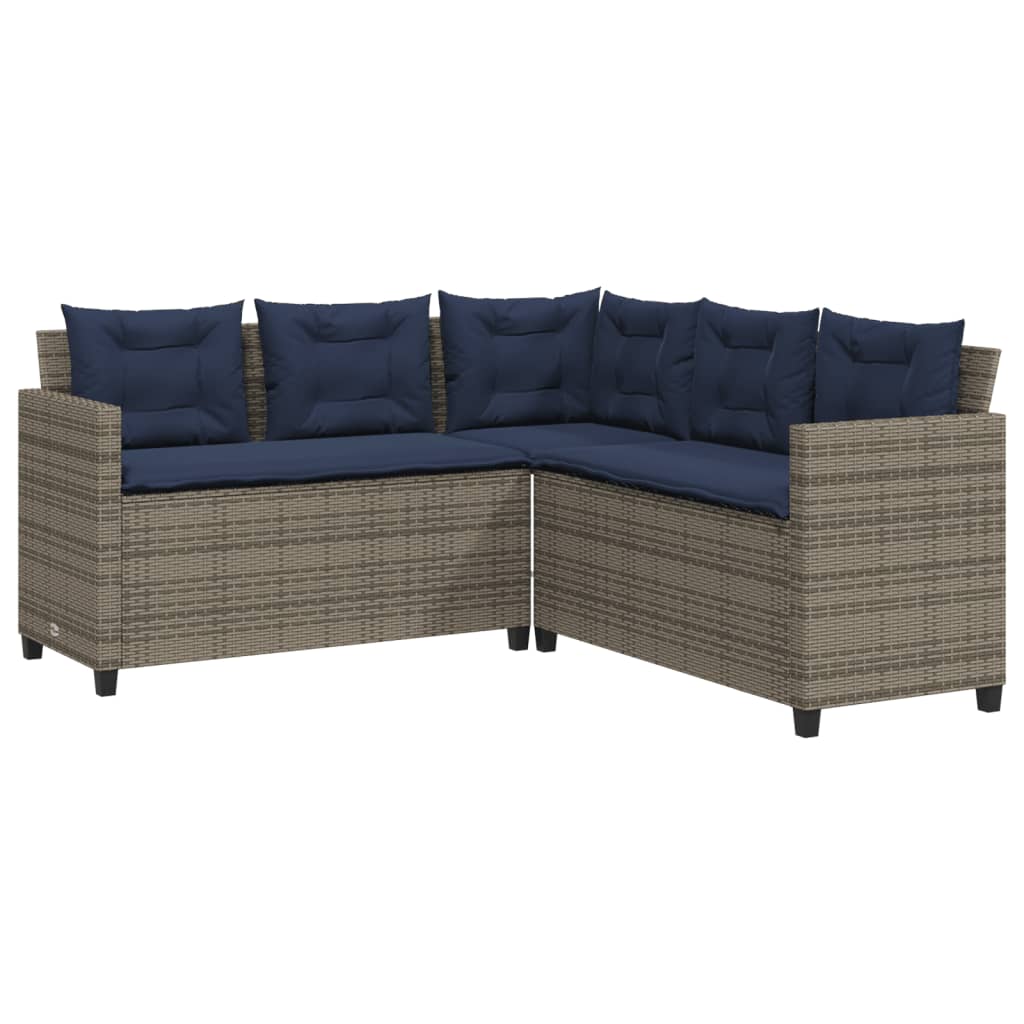 vidaXL Tuinbank met tafel en kussens L-vormig grijs poly rattan