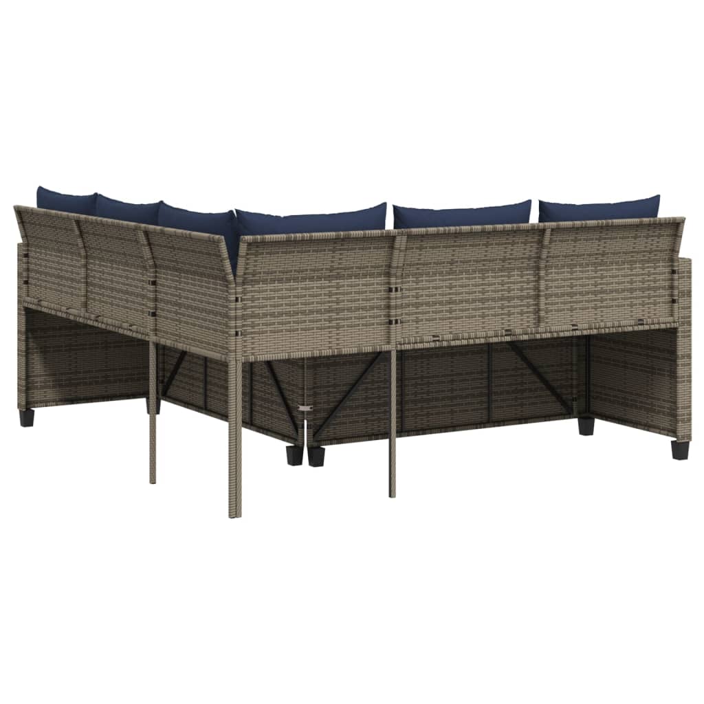 vidaXL Tuinbank met tafel en kussens L-vormig grijs poly rattan