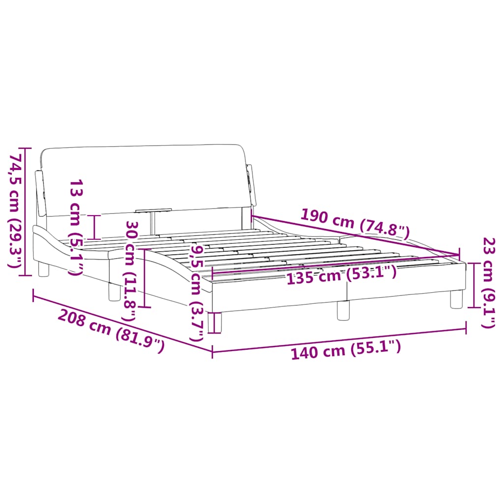 vidaXL Bedframe Dover zwart 135x190 cm kunstleer