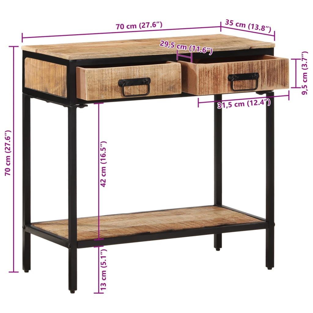 vidaXL Wandtafel 70x35x70 cm massief ruw mangohout