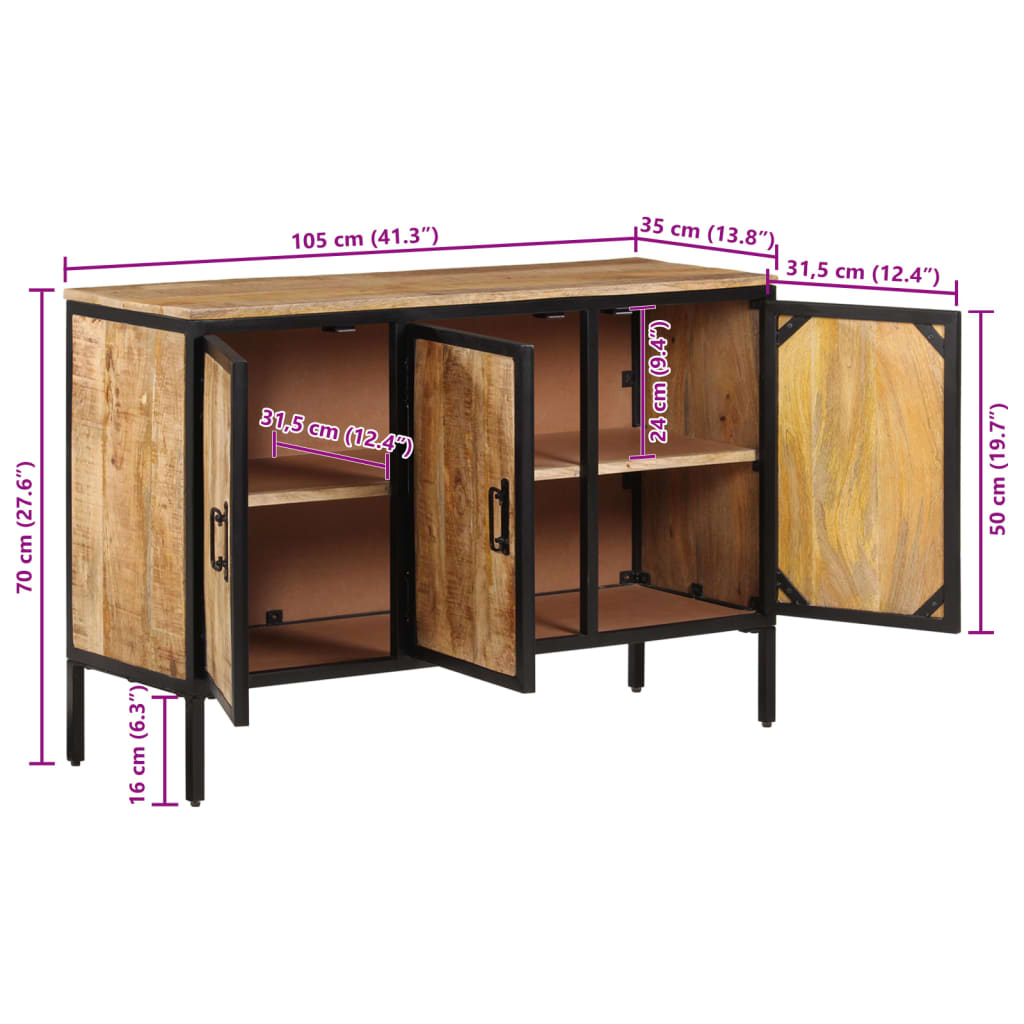 vidaXL Dressoir 105x35x70 cm massief ruw mangohout