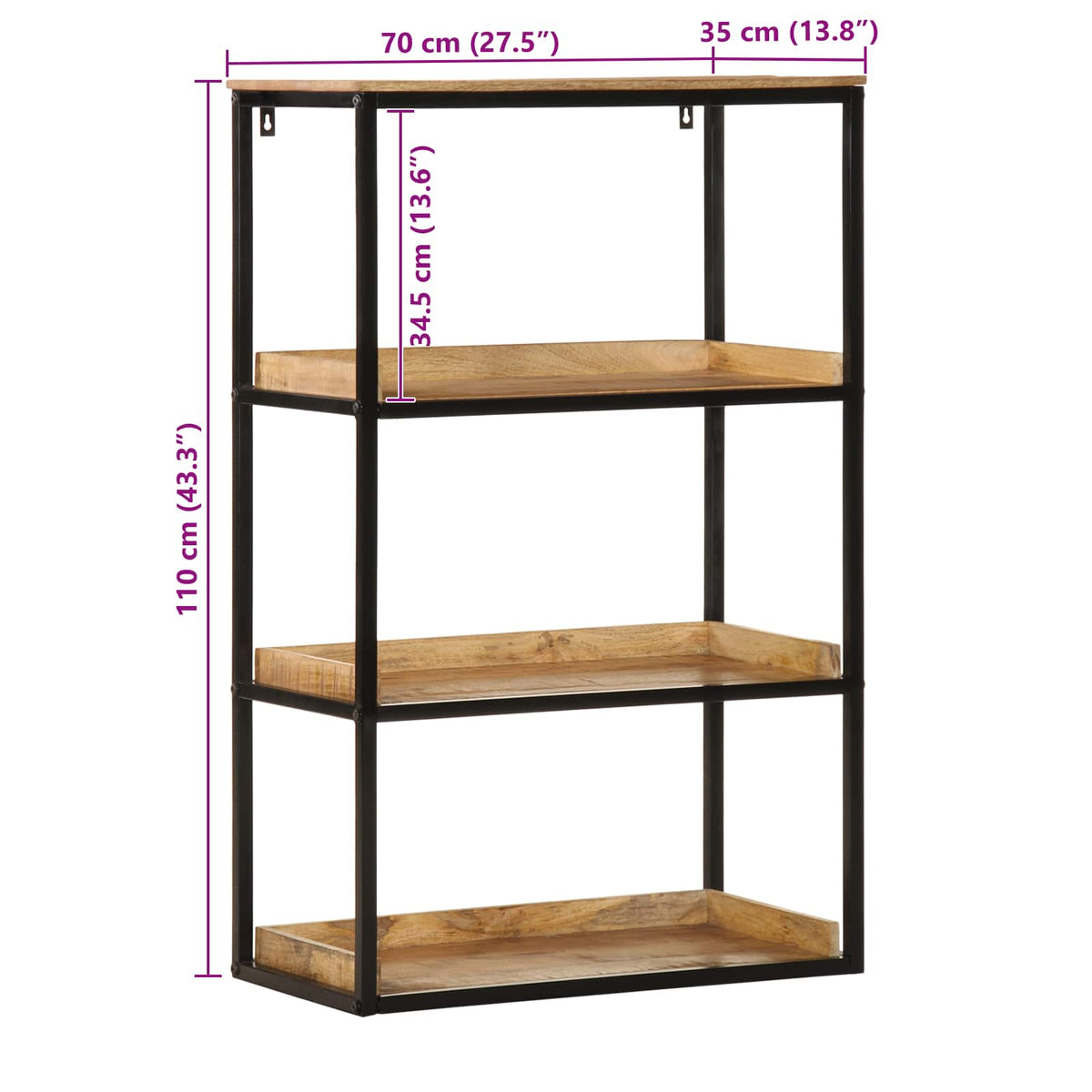 vidaXL Boekenplank 70x35x110 cm Massief Hout Ruig Mango